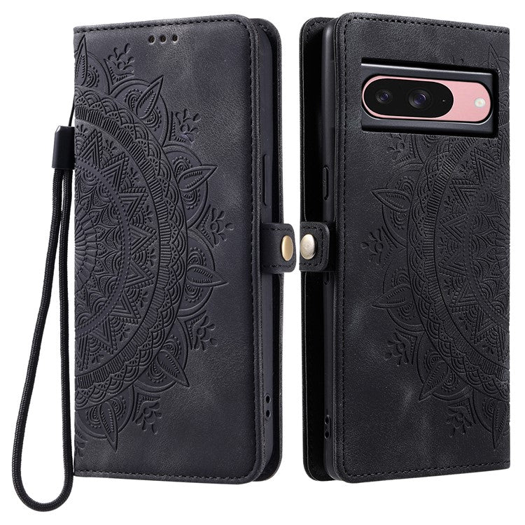 Style 016 For Google Pixel 9 Pro / Pixel 9 Case Skin Feel Totem Imprinted Wallet Leather Phone Cover - Black