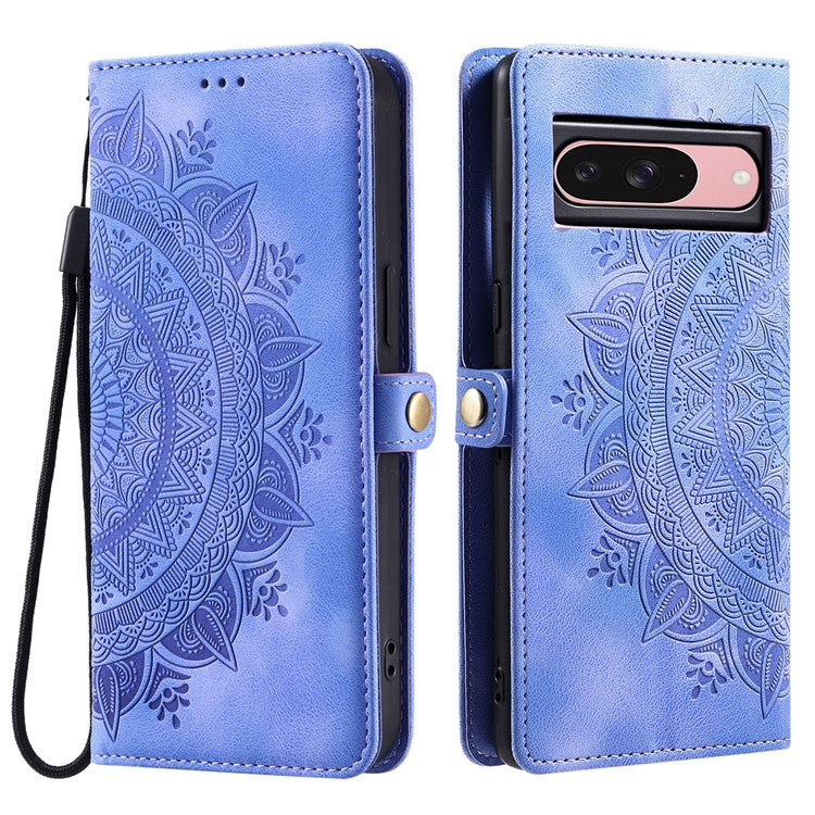 Style 016 For Google Pixel 9 Pro / Pixel 9 Case Skin Feel Totem Imprinted Wallet Leather Phone Cover - Purple