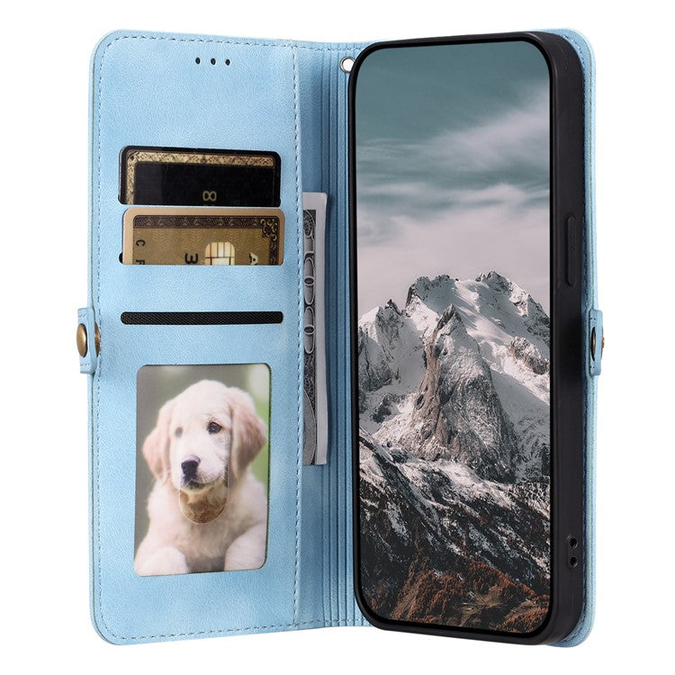 Style 016 For Google Pixel 9 Pro / Pixel 9 Case Skin Feel Totem Imprinted Wallet Leather Phone Cover - Lake Blue