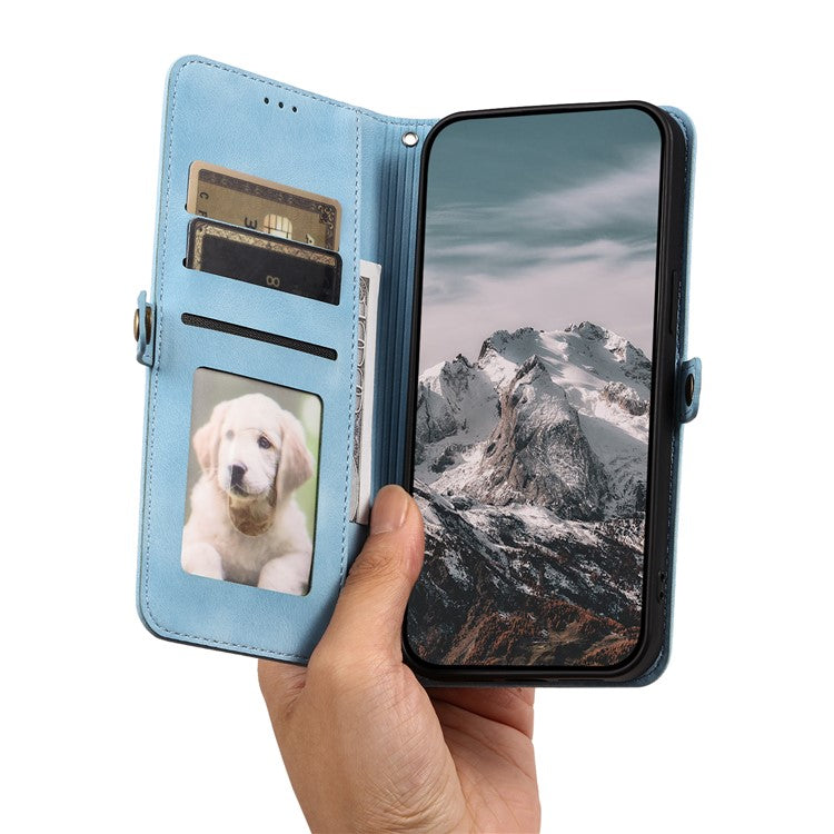 Style 016 For Google Pixel 9 Pro / Pixel 9 Case Skin Feel Totem Imprinted Wallet Leather Phone Cover - Lake Blue