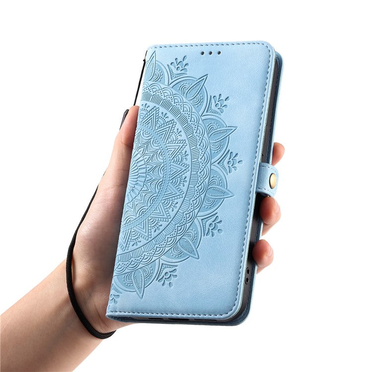 Style 016 For Google Pixel 9 Pro / Pixel 9 Case Skin Feel Totem Imprinted Wallet Leather Phone Cover - Lake Blue