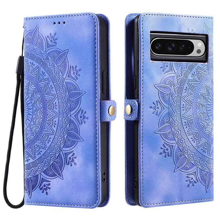 Style 016 For Google Pixel 9 Pro XL Case Skin Feel Totem Imprinted Wallet Leather Phone Cover - Purple