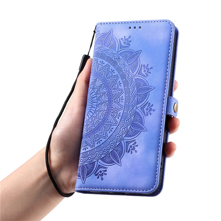 Style 016 For Google Pixel 9 Pro XL Case Skin Feel Totem Imprinted Wallet Leather Phone Cover - Purple