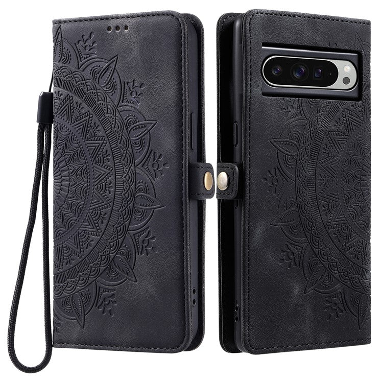 Style 016 For Google Pixel 9 Pro XL Case Skin Feel Totem Imprinted Wallet Leather Phone Cover - Black