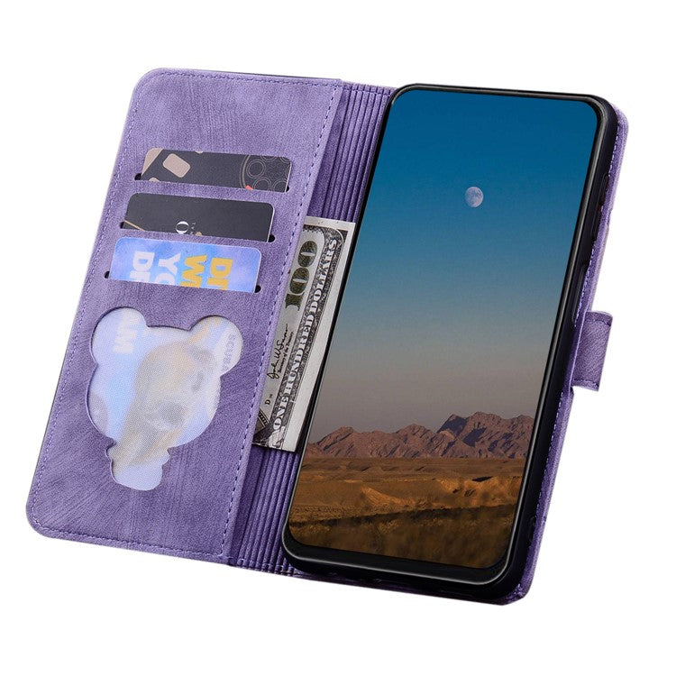 For Google Pixel 9 / Pixel 9 Pro Case Flip Stand Leather Phone Cover Cherry Blossom Cat Imprinted - Purple