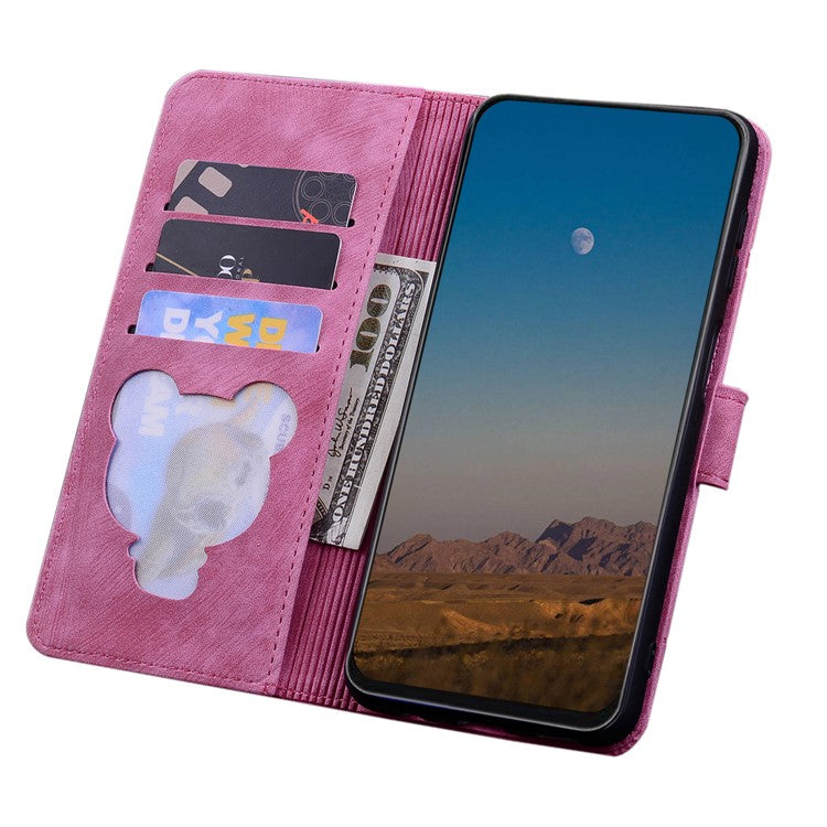 For Google Pixel 9 / Pixel 9 Pro Case Flip Stand Leather Phone Cover Cherry Blossom Cat Imprinted - Rose