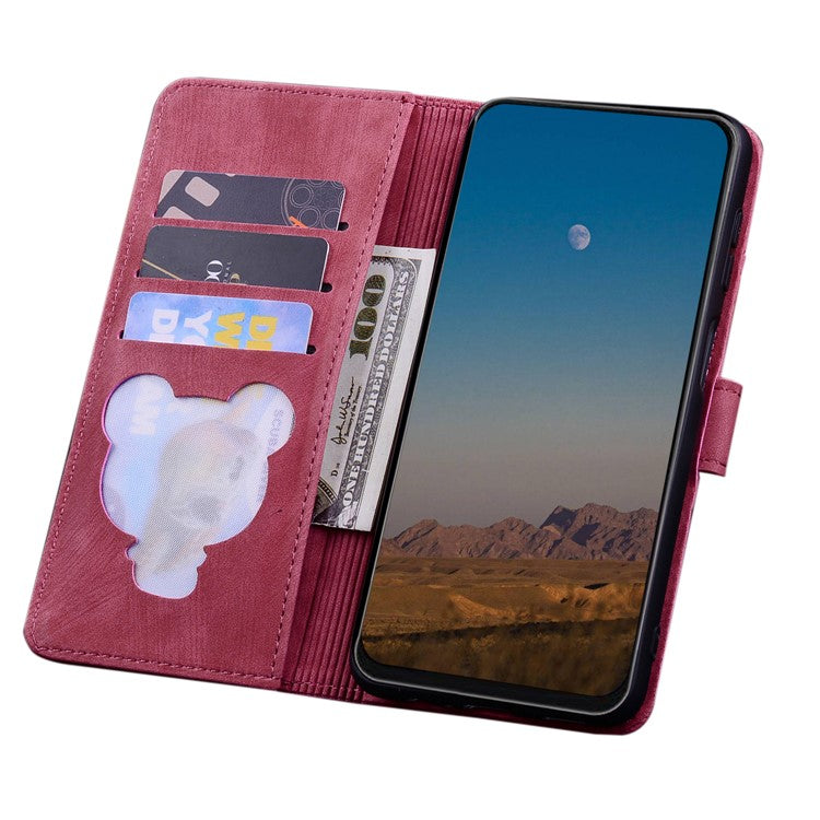 For Google Pixel 9 / Pixel 9 Pro Case Flip Stand Leather Phone Cover Cherry Blossom Cat Imprinted - Wine Red