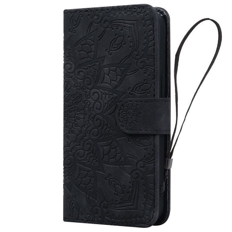 For Google Pixel 9 / Pixel 9 Pro Case PU Leather Wallet Flip Phone Cover Flower Imprinted - Black