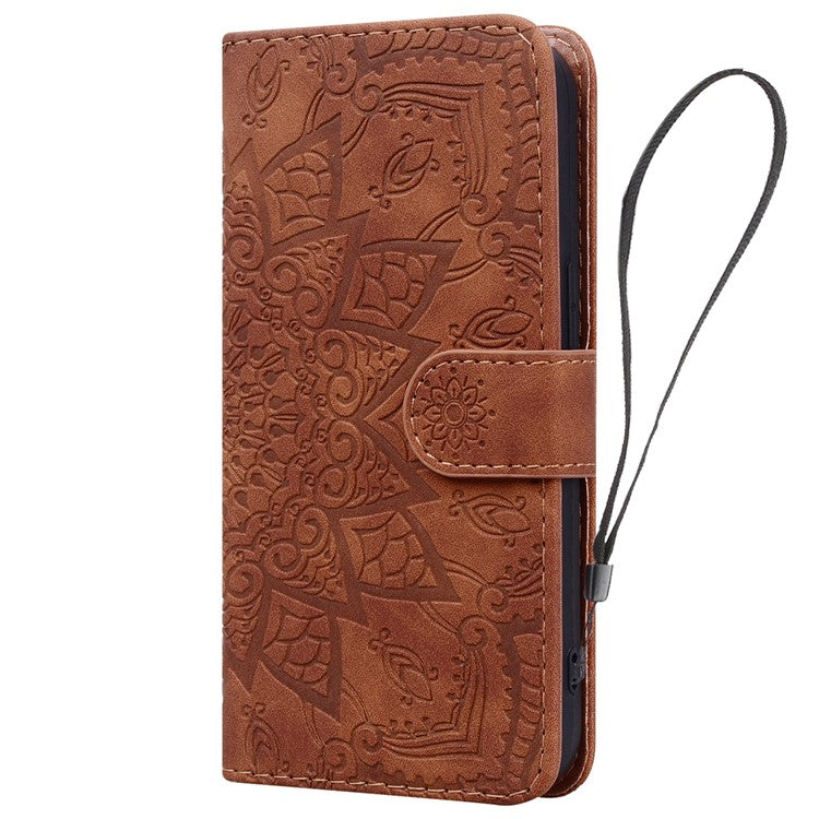 For Google Pixel 9 / Pixel 9 Pro Case PU Leather Wallet Flip Phone Cover Flower Imprinted - Brown