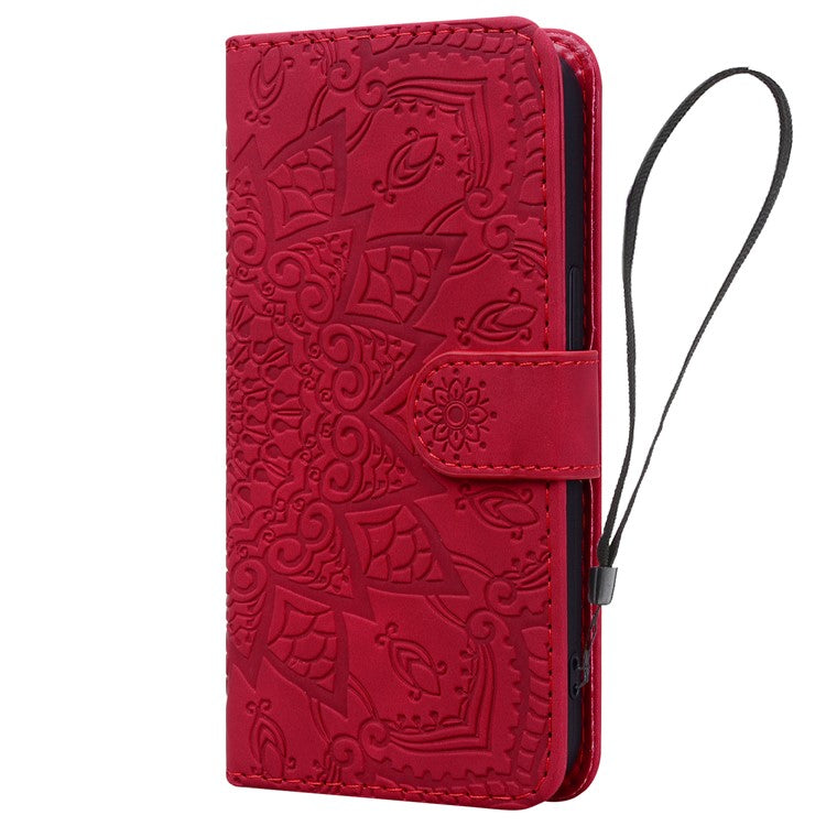 For Google Pixel 9 / Pixel 9 Pro Case PU Leather Wallet Flip Phone Cover Flower Imprinted - Red