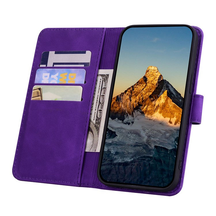 For Google Pixel 9 / Pixel 9 Pro Case PU Leather Wallet Flip Phone Cover Flower Imprinted - Purple