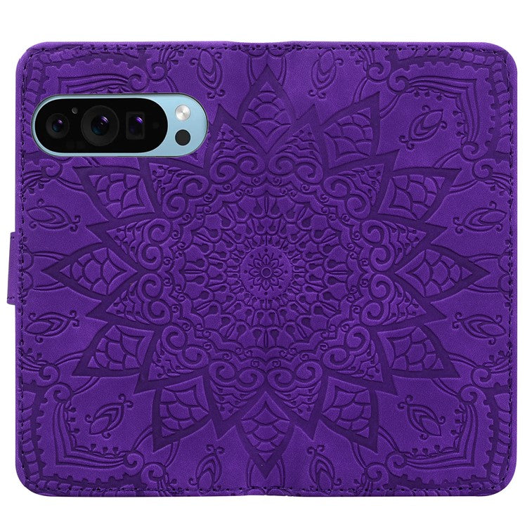 For Google Pixel 9 / Pixel 9 Pro Case PU Leather Wallet Flip Phone Cover Flower Imprinted - Purple