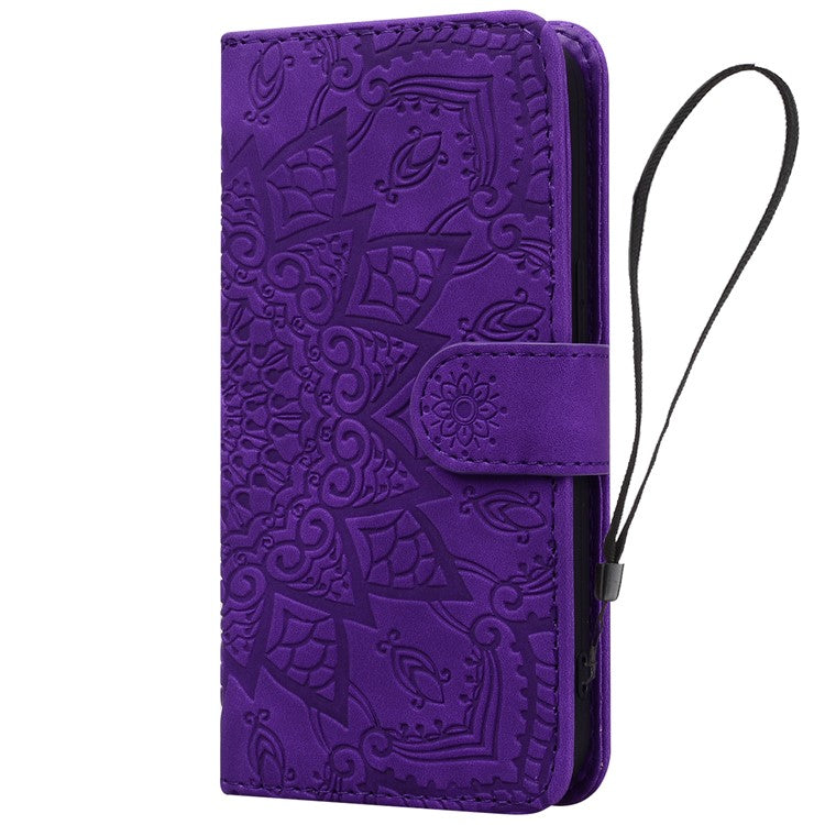 For Google Pixel 9 / Pixel 9 Pro Case PU Leather Wallet Flip Phone Cover Flower Imprinted - Purple