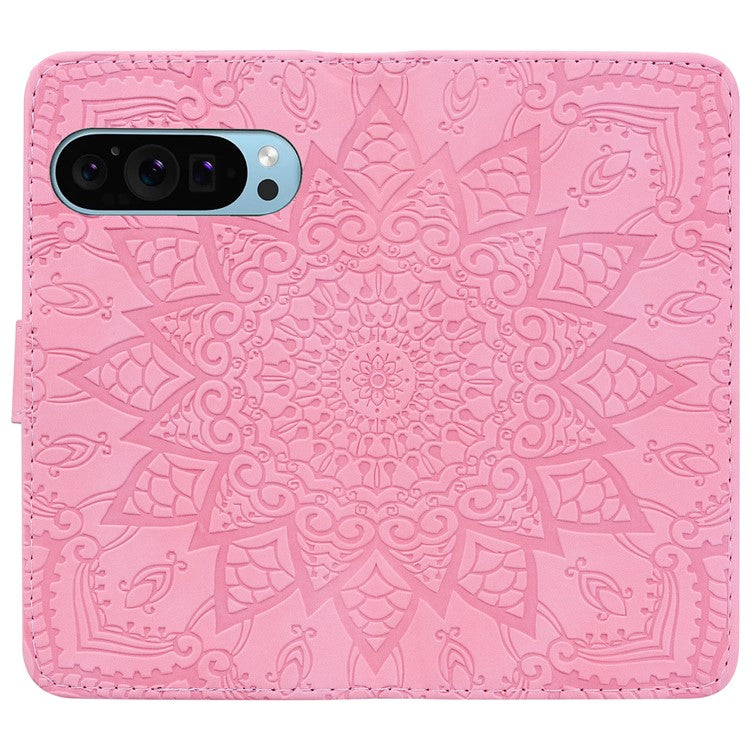 For Google Pixel 9 / Pixel 9 Pro Case PU Leather Wallet Flip Phone Cover Flower Imprinted - Pink