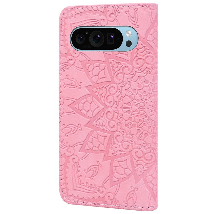 For Google Pixel 9 / Pixel 9 Pro Case PU Leather Wallet Flip Phone Cover Flower Imprinted - Pink