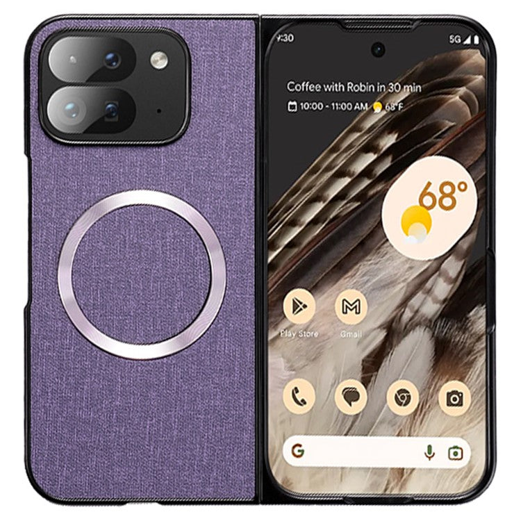 For Google Pixel 9 Pro Fold 5G Case Drop-Proof PC+Cloth Back Phone Cover Compatible with MagSafe - Purple