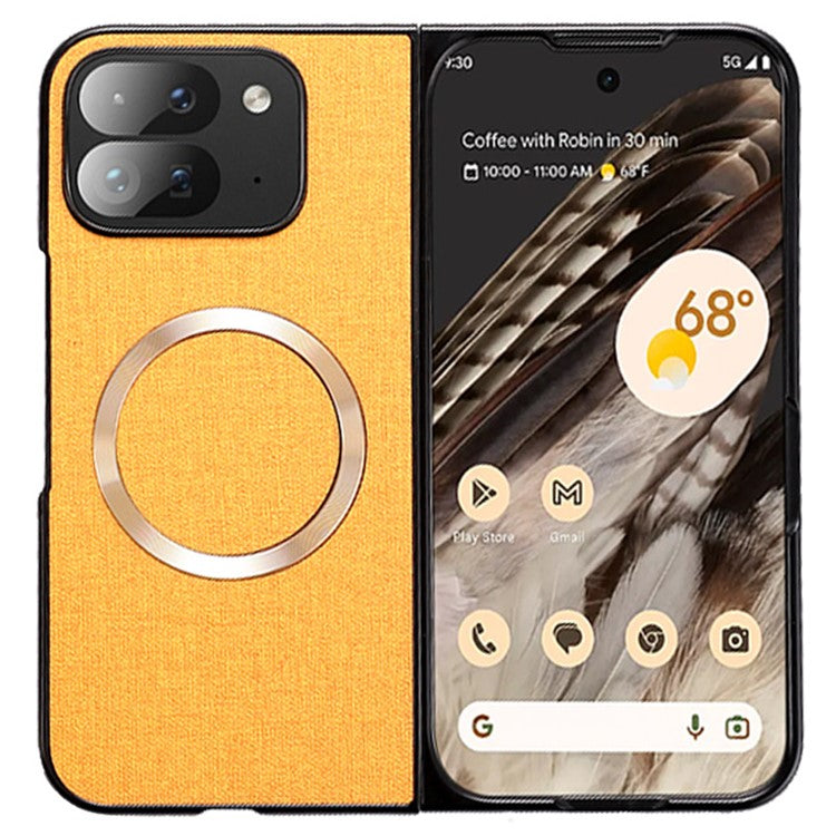 For Google Pixel 9 Pro Fold 5G Case Drop-Proof PC+Cloth Back Phone Cover Compatible with MagSafe - Orange