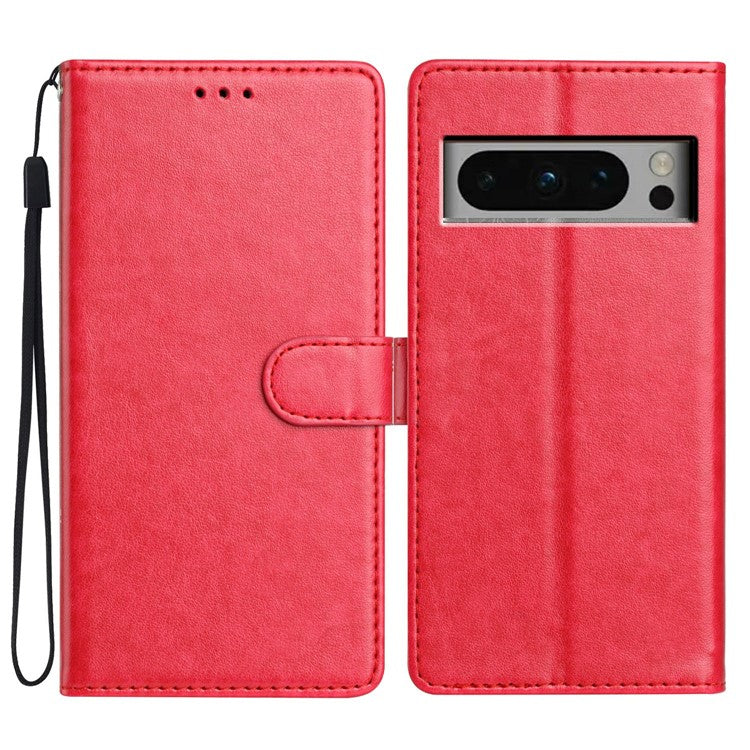 For Google Pixel 8 Pro Leather Phone Case Wallet Stand Cover with Handy Strap - Rose