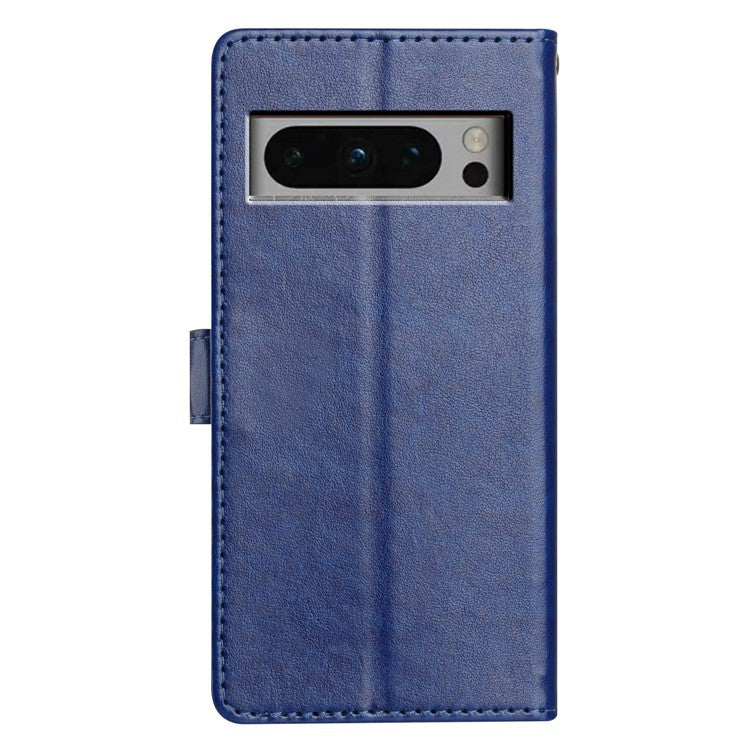 For Google Pixel 8 Pro Leather Phone Case Wallet Stand Cover with Handy Strap - Blue