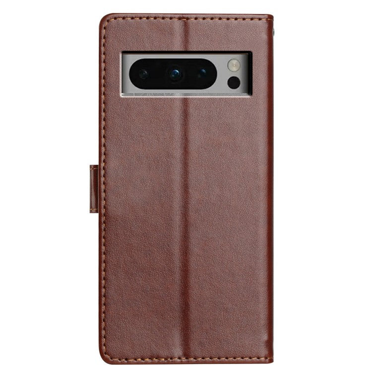 For Google Pixel 8 Pro Leather Phone Case Wallet Stand Cover with Handy Strap - Brown