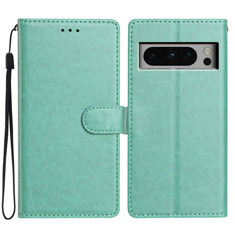 For Google Pixel 8 Pro Leather Phone Case Wallet Stand Cover with Handy Strap - Green