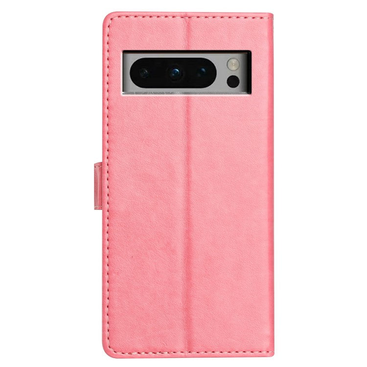 For Google Pixel 8 Pro Leather Phone Case Wallet Stand Cover with Handy Strap - Pink