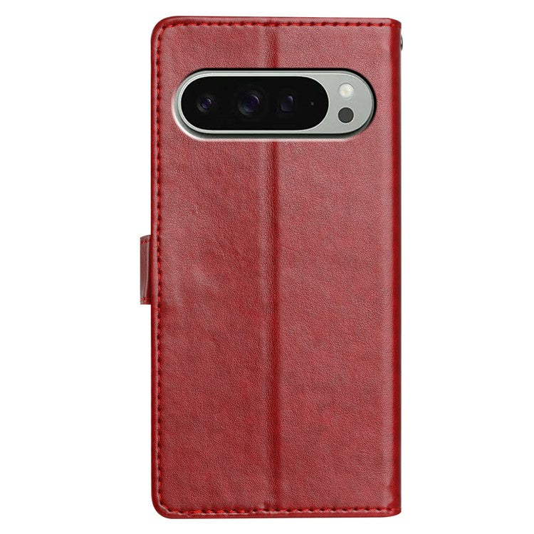 For Google Pixel 9 Pro XL Leather Phone Case Wallet Stand Cover with Handy Strap - Red