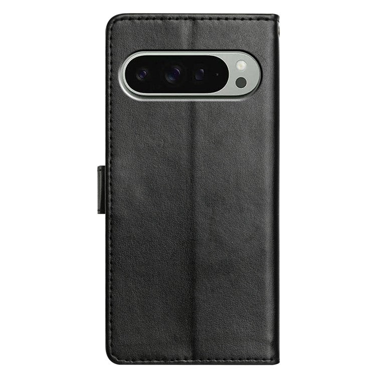 For Google Pixel 9 Pro XL Leather Phone Case Wallet Stand Cover with Handy Strap - Black