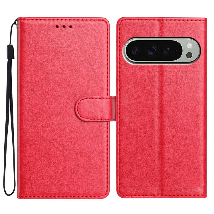 For Google Pixel 9 Pro XL Leather Phone Case Wallet Stand Cover with Handy Strap - Rose