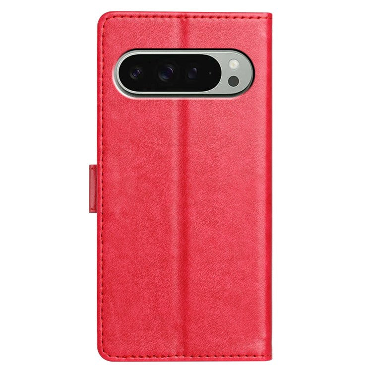 For Google Pixel 9 Pro XL Leather Phone Case Wallet Stand Cover with Handy Strap - Rose