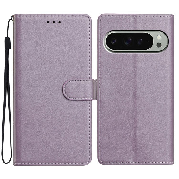 For Google Pixel 9 Pro XL Leather Phone Case Wallet Stand Cover with Handy Strap - Purple