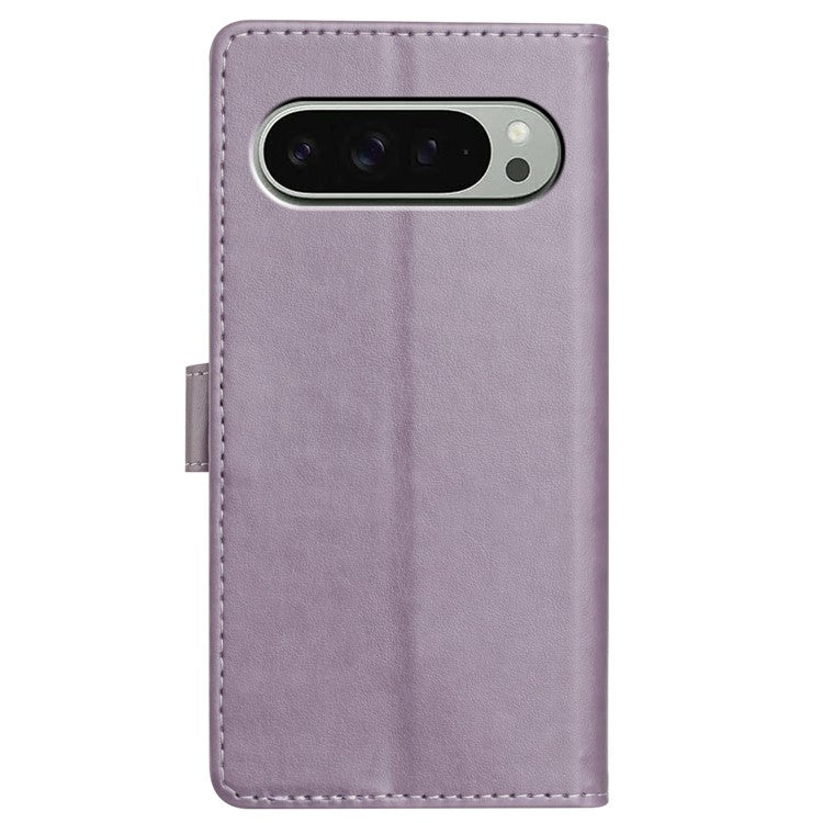 For Google Pixel 9 Pro XL Leather Phone Case Wallet Stand Cover with Handy Strap - Purple