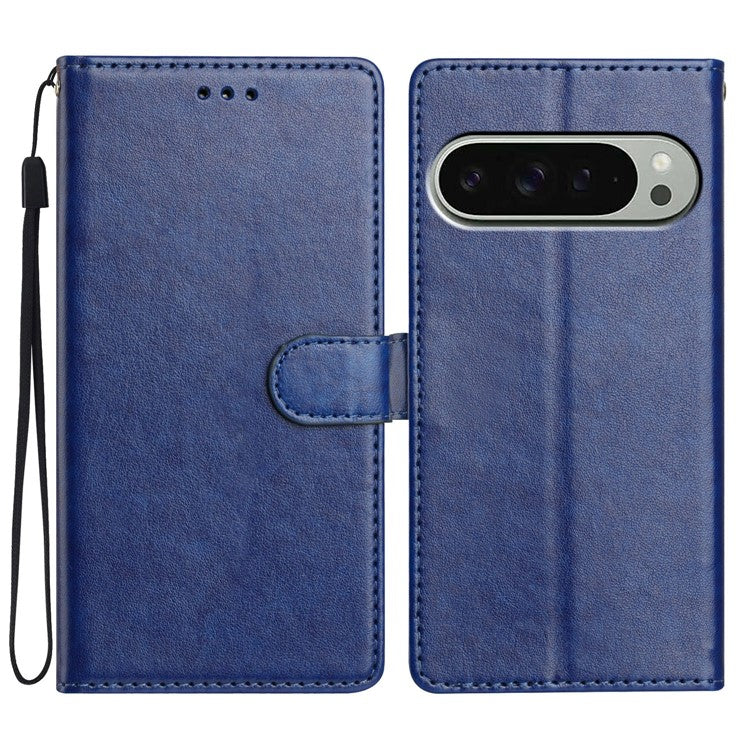 For Google Pixel 9 Pro XL Leather Phone Case Wallet Stand Cover with Handy Strap - Blue