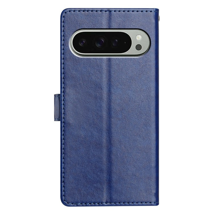 For Google Pixel 9 Pro XL Leather Phone Case Wallet Stand Cover with Handy Strap - Blue