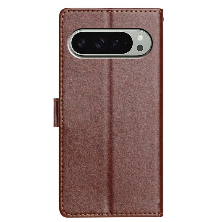 For Google Pixel 9 Pro XL Leather Phone Case Wallet Stand Cover with Handy Strap - Brown