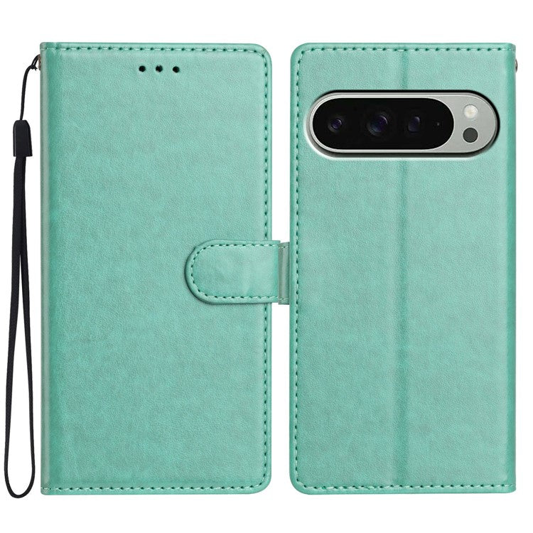 For Google Pixel 9 Pro XL Leather Phone Case Wallet Stand Cover with Handy Strap - Green