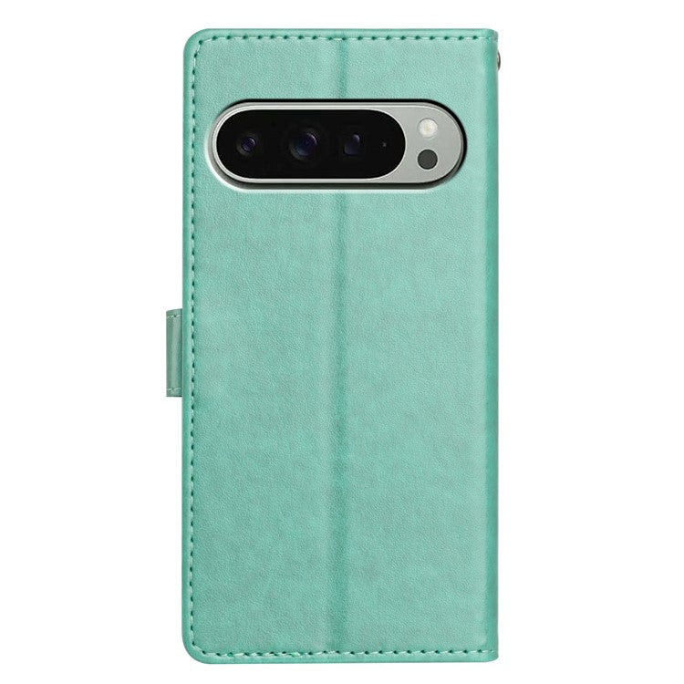 For Google Pixel 9 Pro XL Leather Phone Case Wallet Stand Cover with Handy Strap - Green