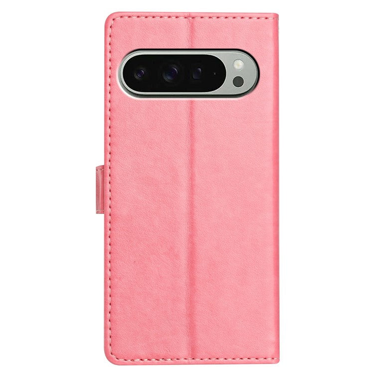 For Google Pixel 9 Pro XL Leather Phone Case Wallet Stand Cover with Handy Strap - Pink