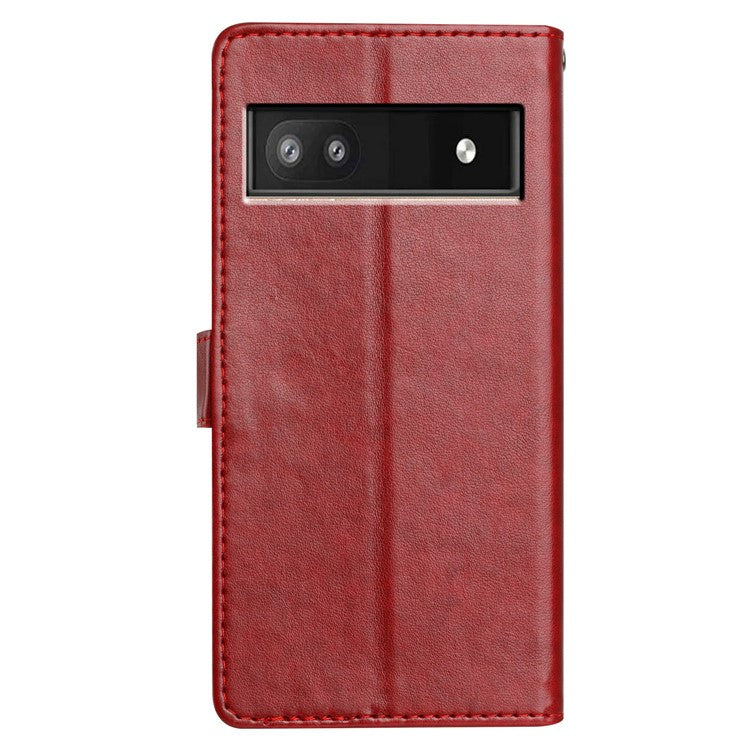 For Google Pixel 8a Leather Phone Case Wallet Stand Cover with Handy Strap - Red