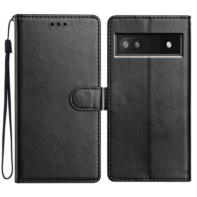 For Google Pixel 8a Leather Phone Case Wallet Stand Cover with Handy Strap - Black