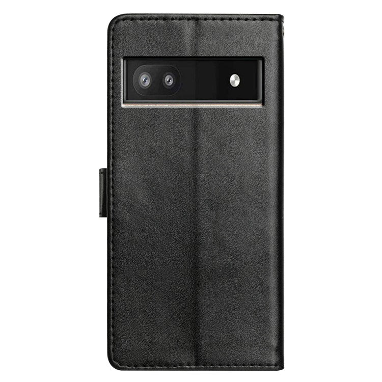 For Google Pixel 8a Leather Phone Case Wallet Stand Cover with Handy Strap - Black