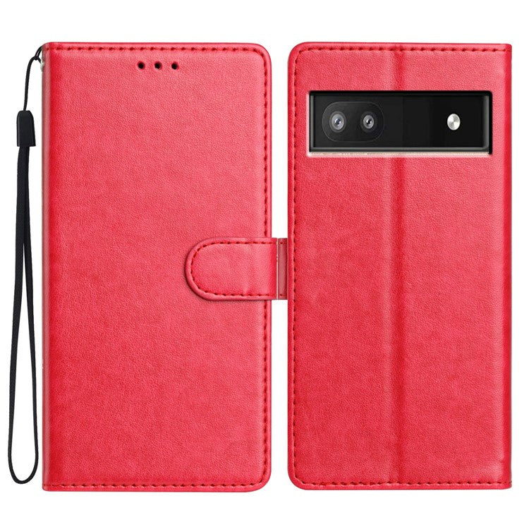 For Google Pixel 8a Leather Phone Case Wallet Stand Cover with Handy Strap - Rose