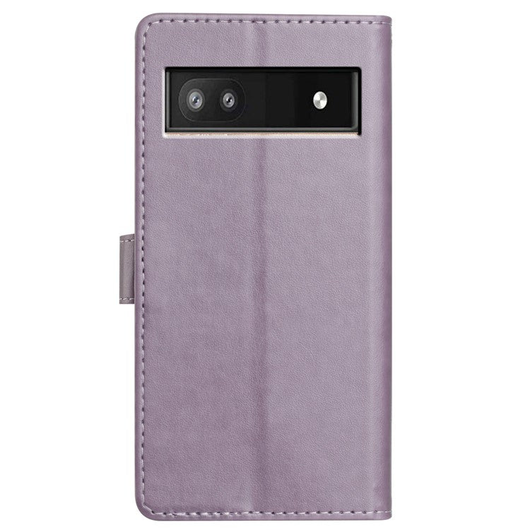 For Google Pixel 8a Leather Phone Case Wallet Stand Cover with Handy Strap - Purple