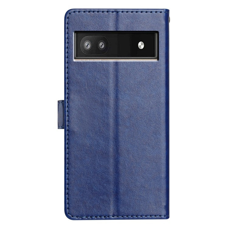 For Google Pixel 8a Leather Phone Case Wallet Stand Cover with Handy Strap - Blue