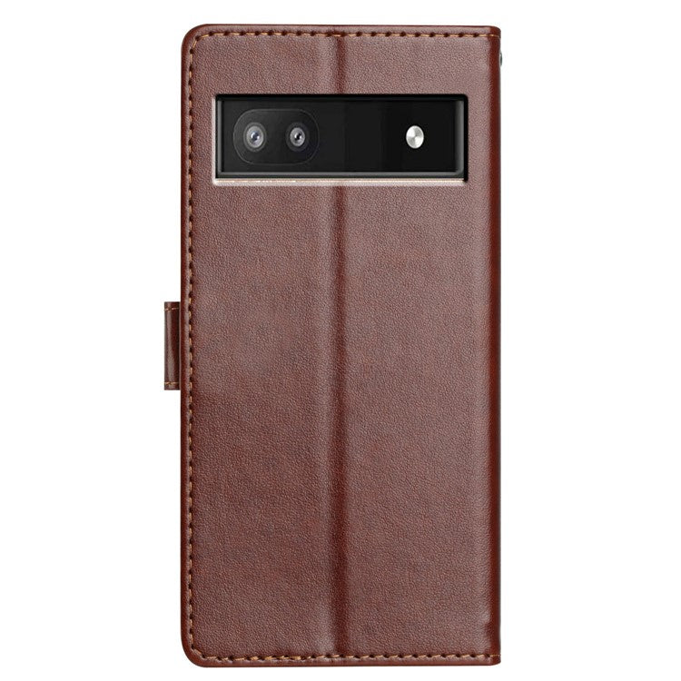 For Google Pixel 8a Leather Phone Case Wallet Stand Cover with Handy Strap - Brown