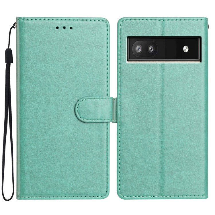 For Google Pixel 8a Leather Phone Case Wallet Stand Cover with Handy Strap - Green