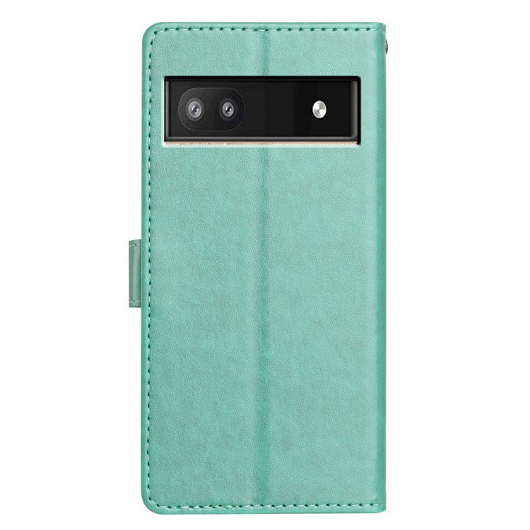 For Google Pixel 8a Leather Phone Case Wallet Stand Cover with Handy Strap - Green