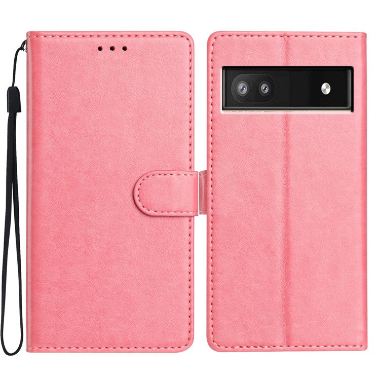 For Google Pixel 8a Leather Phone Case Wallet Stand Cover with Handy Strap - Pink