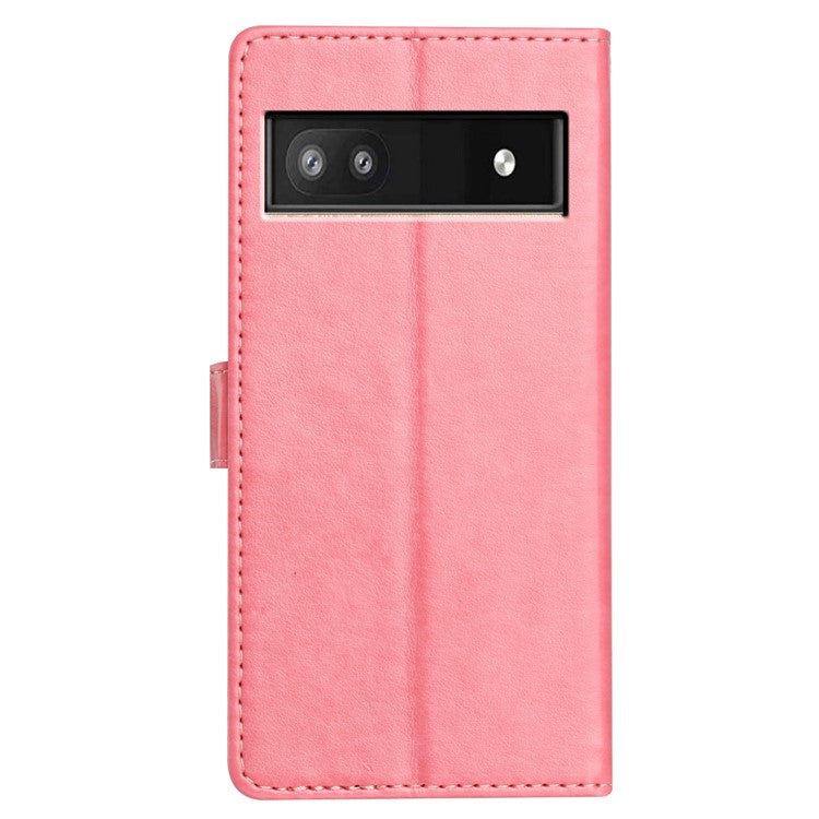 For Google Pixel 8a Leather Phone Case Wallet Stand Cover with Handy Strap - Pink