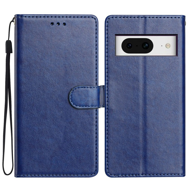 For Google Pixel 8 Leather Phone Case Wallet Stand Cover with Handy Strap - Blue